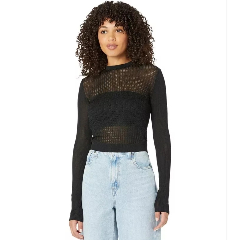 NWOT Free People H20 Crew Sheer Top ~  Black ~ XL
